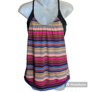 Athleta Woment's Purple Capri Stripe Blousy Tankini Top Cup size 36 B/C